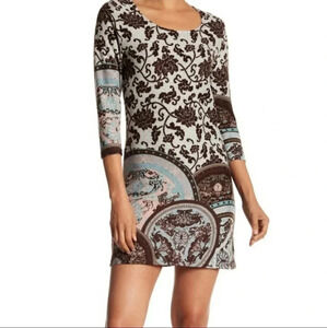 PAPILLON Allover Print Sweater Shift Dress.Size M